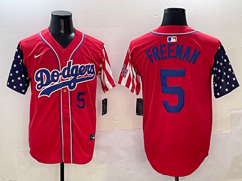 Men Los Angeles Dodgers #5 Freeman Red a generation of national flags Joint name 2025 Nike MLB Jersey style 4